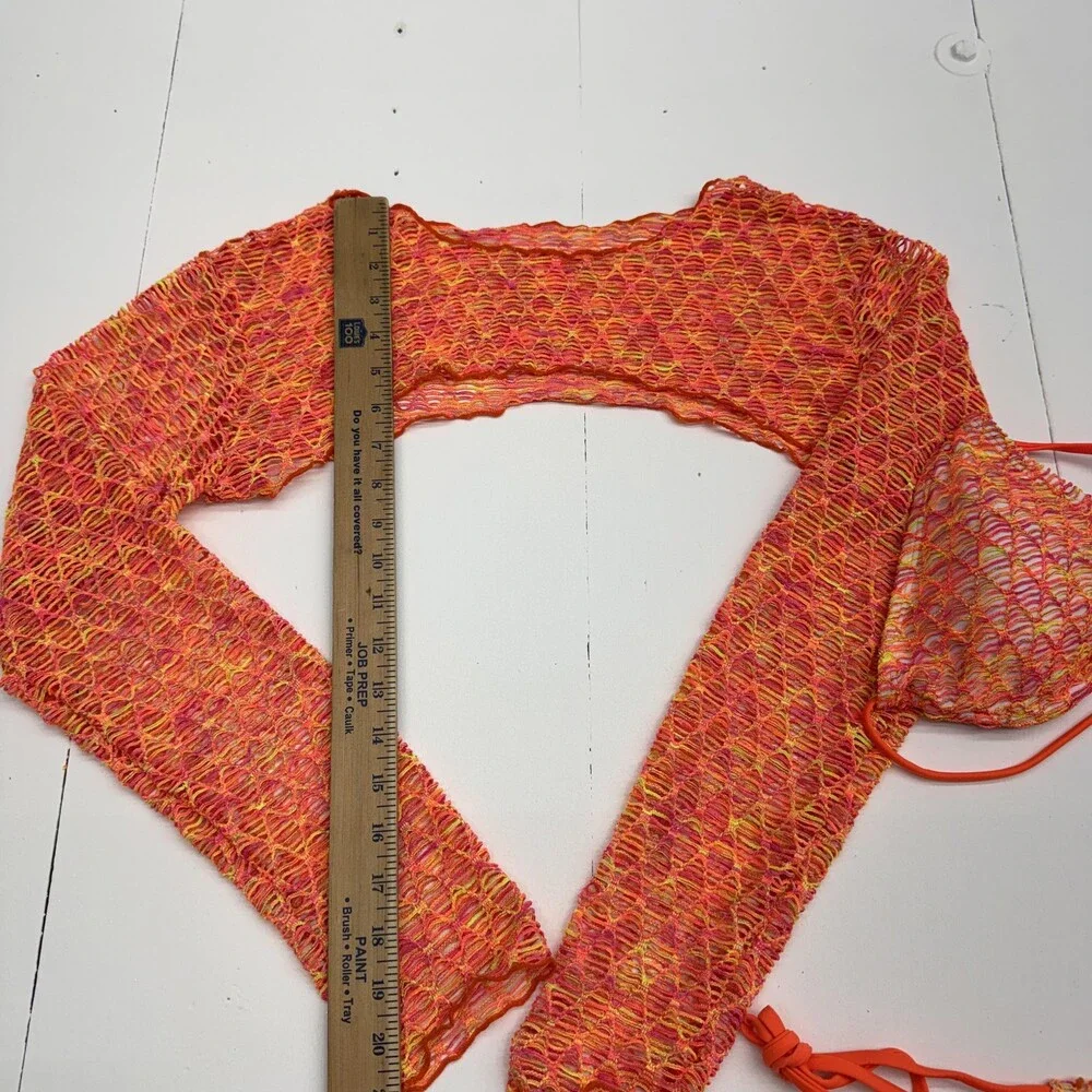 Fashion Nova Bikini Swimsuit Set Womens XL Orange Crochet 3 Piece Lined Stretch